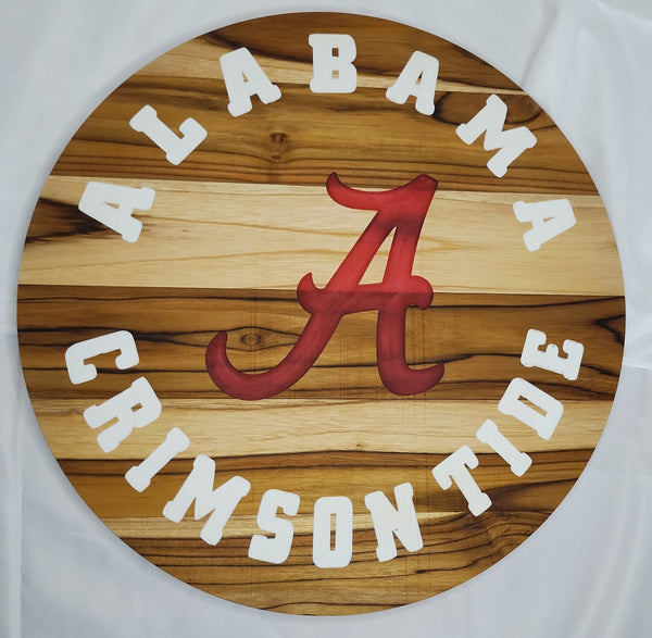 Alabama Crimson Tide - in Teak - Inlay - clock or stool