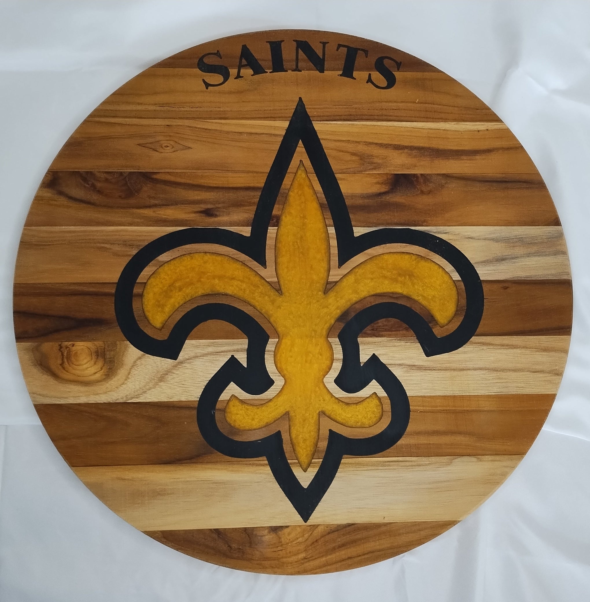 15" Saints Fleur D Lis inlay in Teak 