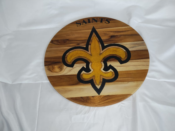 Saints Fleur de lis Inlay in 15" Round Teak