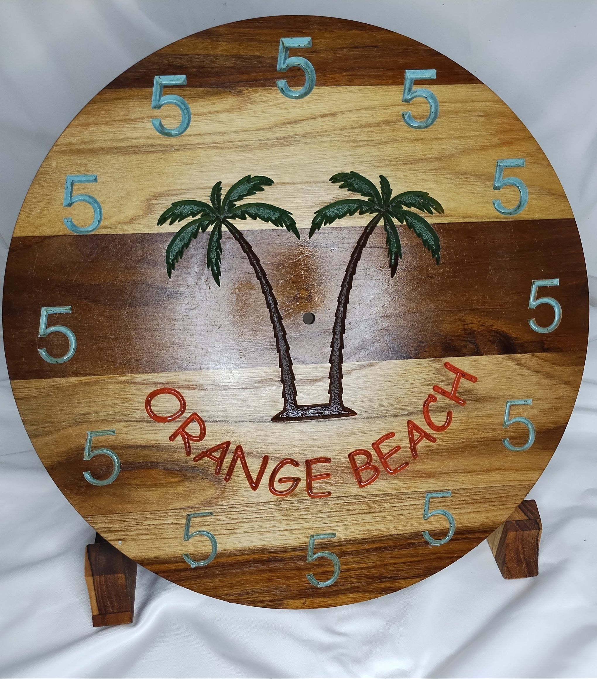 Orange Beach - 5 O'Clock Somewhere clock  in 15" Round Teak