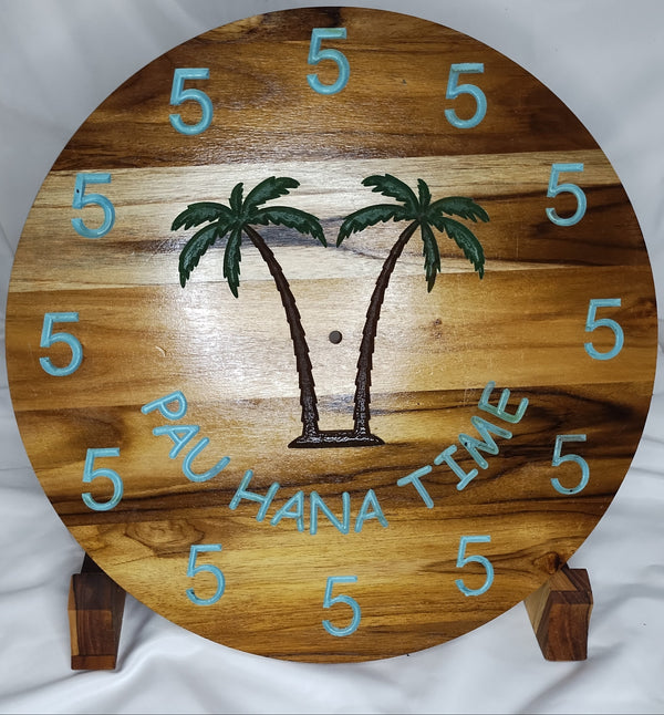 Pau Hana Time - 5 O'Clock Somewhere clock  in 15" Round Teak