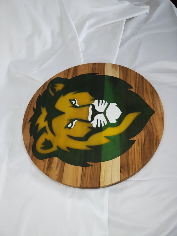 SLU Lion Inlay in 15" Round Teak