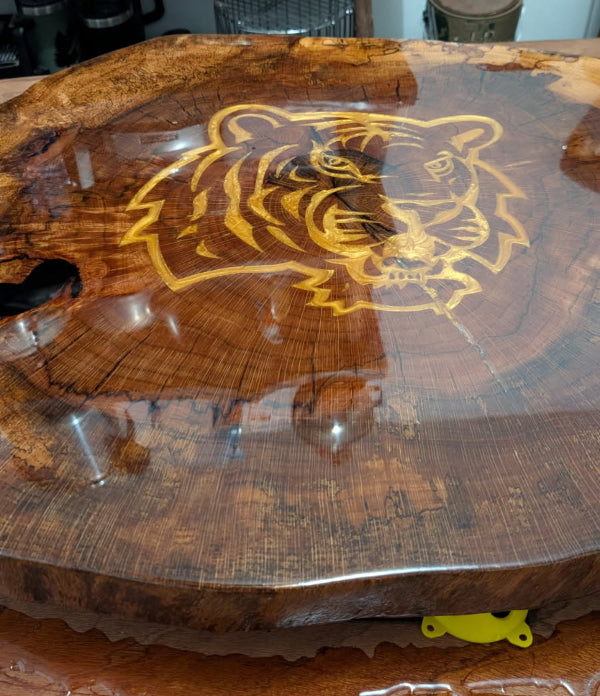 Live Edge 32 in table with Tiger inlay