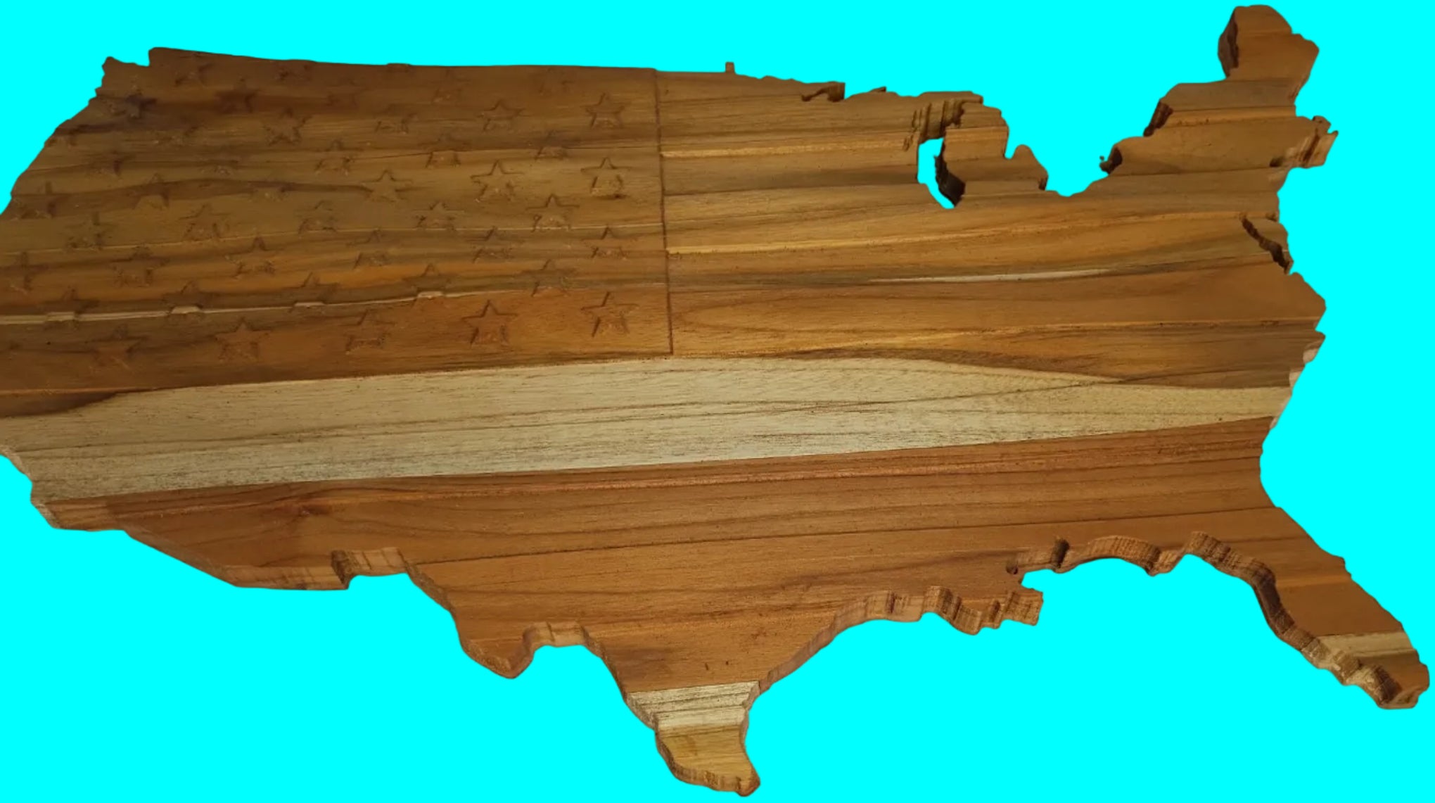 3D Wavy US Flag with Stars and Stripes in Teak