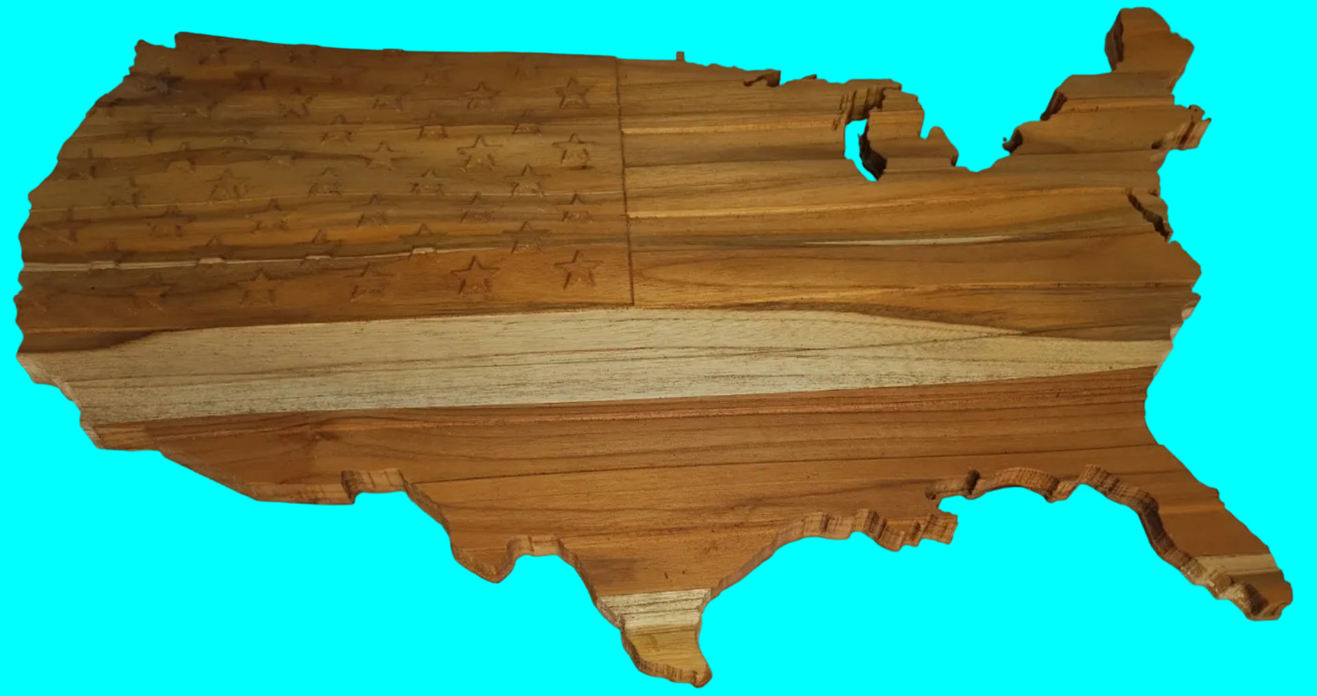 3D Carving Wavy US Flag - Stars and Stripes in Teak